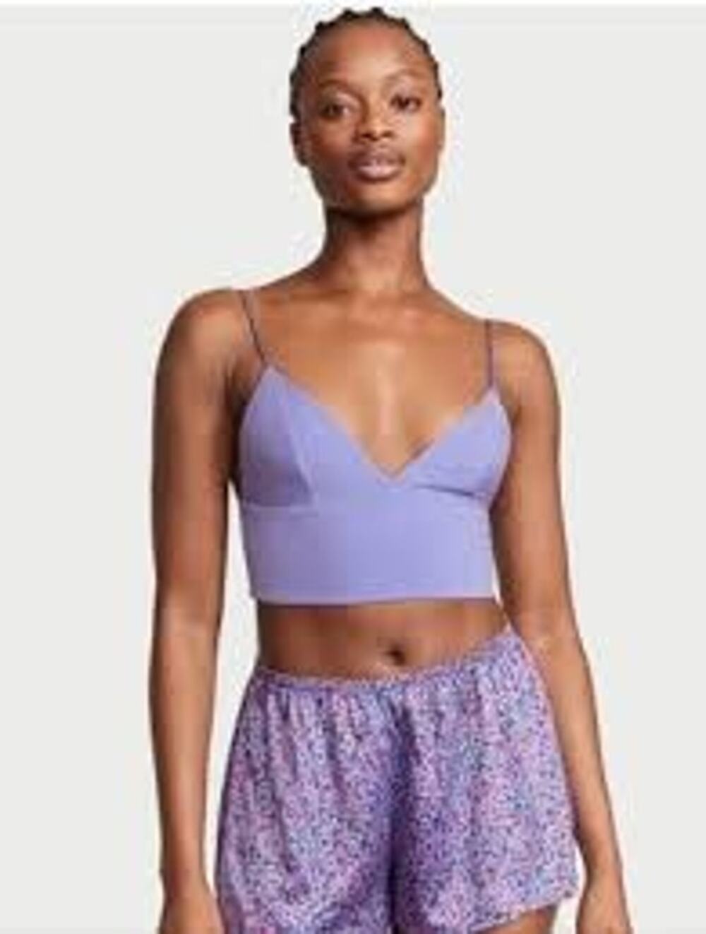 Victoria's Secret Purple Modal Bralette Cami Floral Strap Crop Top L